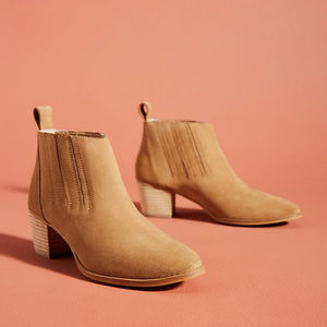 Anthropologie Lena Ankle Boots Suede Leather Booties Neutral Beige Low Heel, 40
